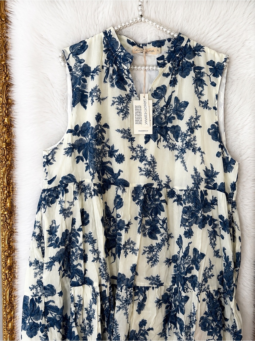 Grace & Emma Blue Floral Tiered Sleeveless Dress